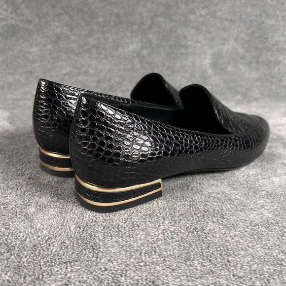 AQUATALIA Loafers Crocodile Embossed Black Leather Heels Gold Women 6.5M Italy - Picture 5 of 12